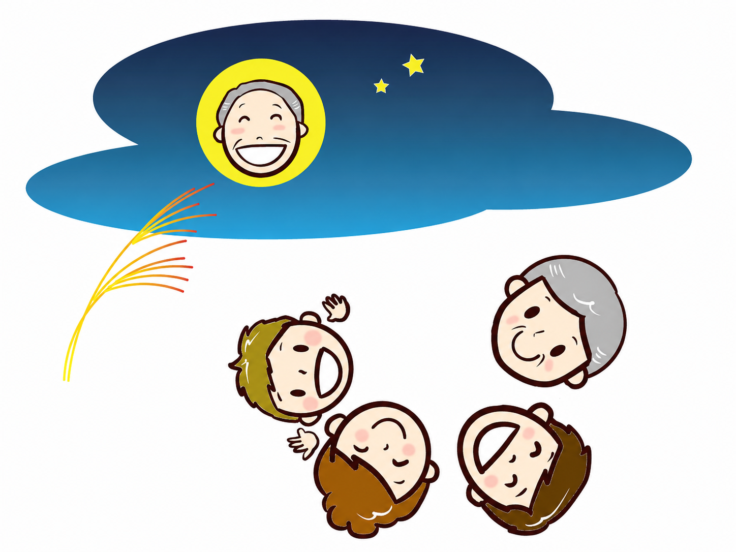 故人様を思い出しながら家族で過ごすイラスト