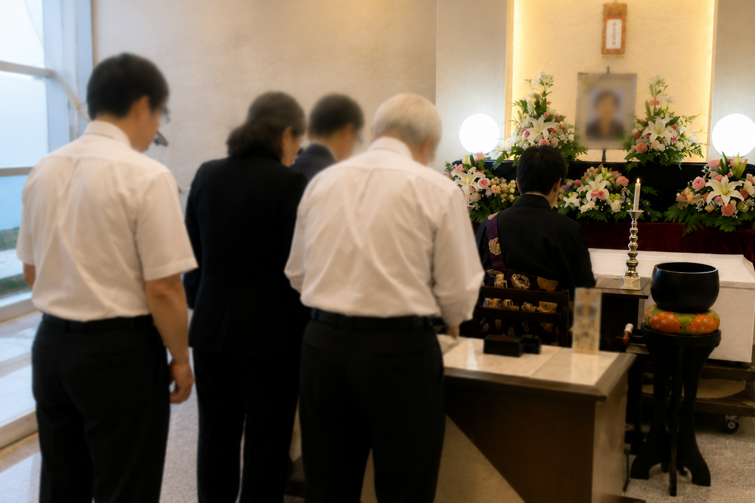 美加の台のお客様の一日葬でご家族が焼香される様子